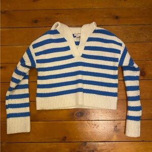 Sincerely Jules Blue and White Striped V-Neck Sweater